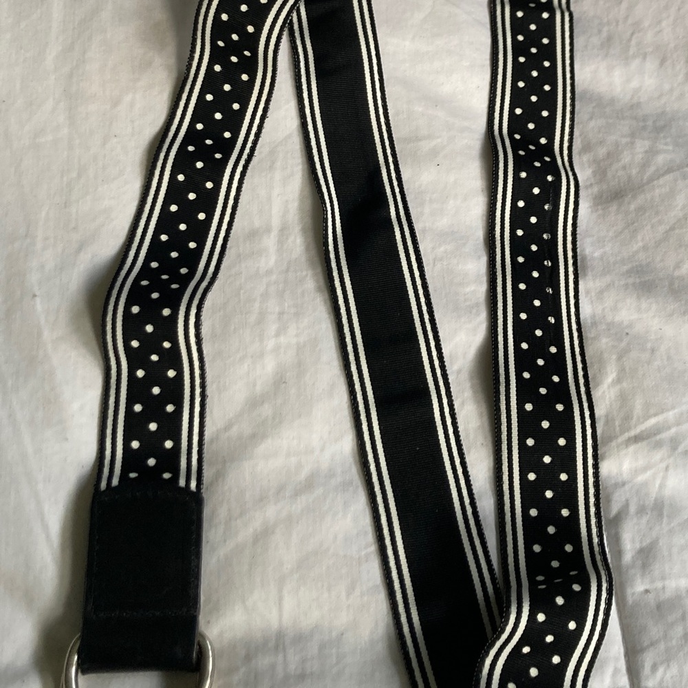 Reversible Women's D Ring Belt Black Leather & Grosgrain Stripes & Polka Dots